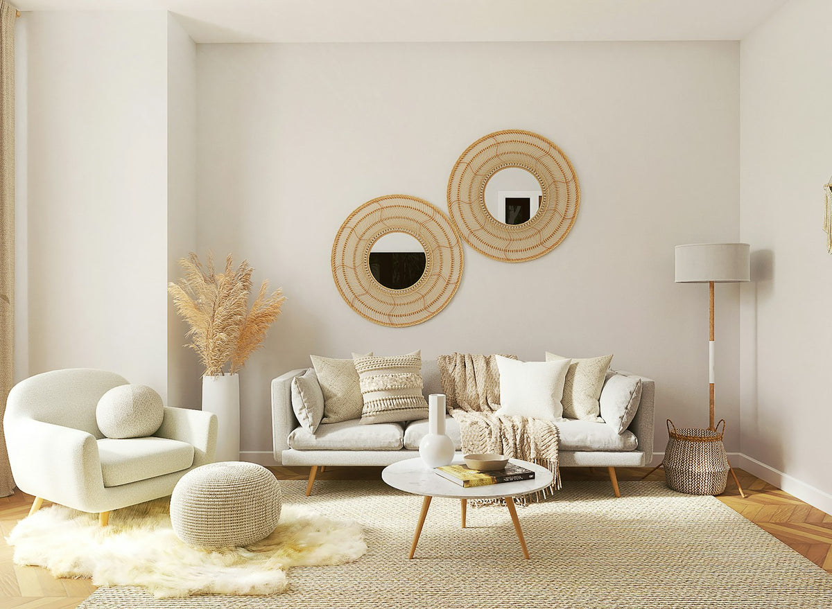 Sustainable, minimalist living room with natural materials