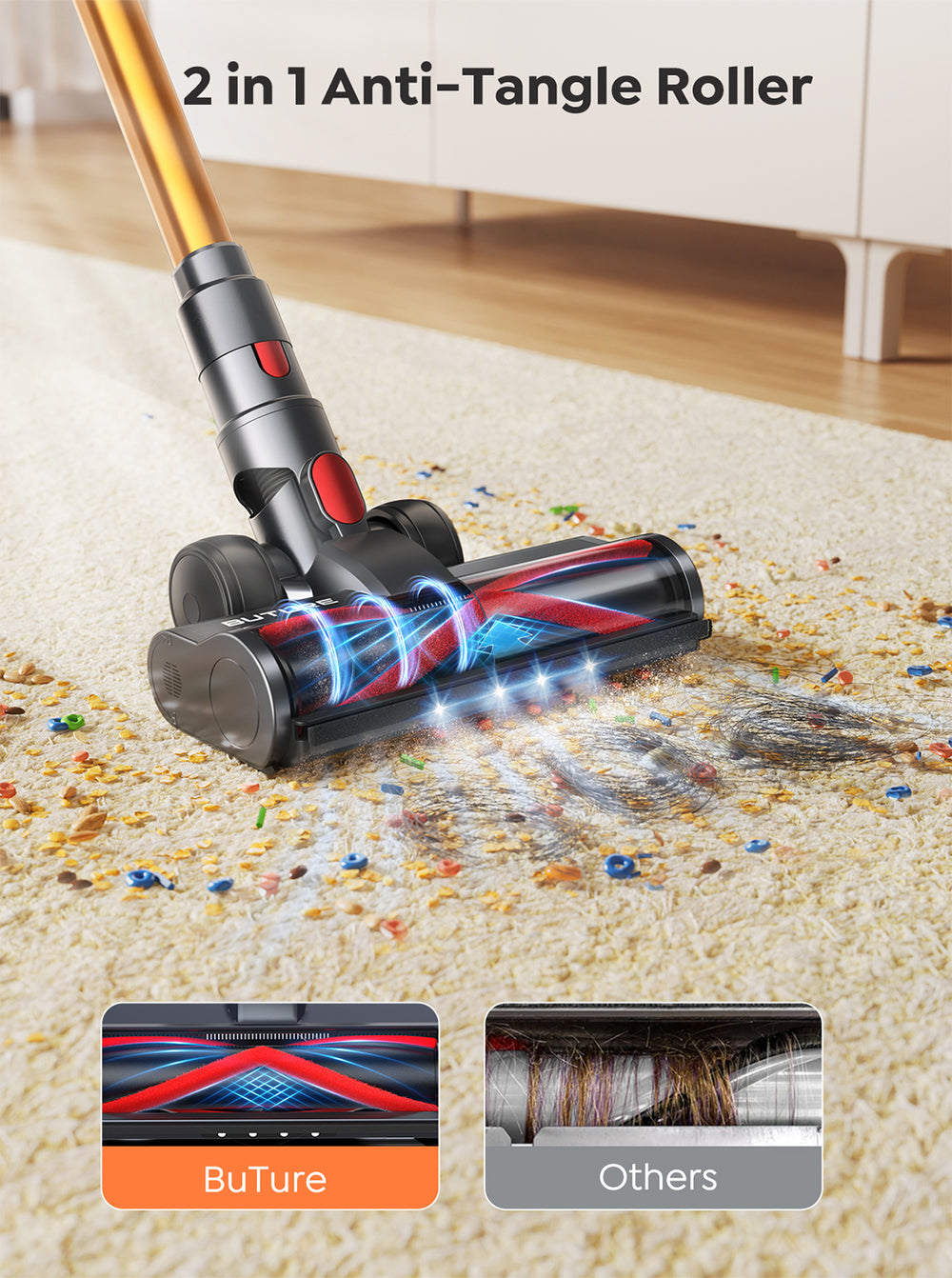 Buture VC80 Vacuum Cleaner - 2-in-1 Anti-tangle Roller